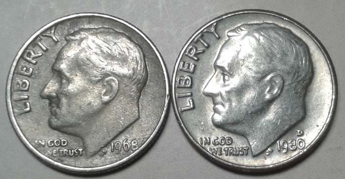 1968/1980 USA Roosevelt dime set