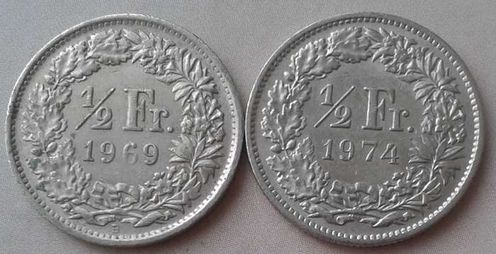 1969/1974 Switzerland 1/2 Franc set