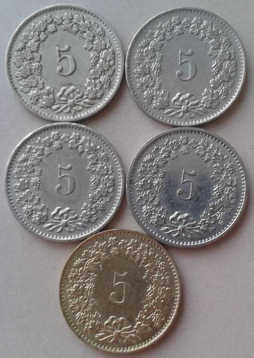 1955/1962/1974/1980/1981 Switzerland 5 Rappen set