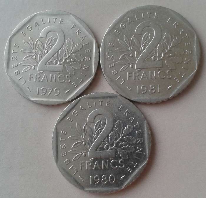 1979,1980 and 1981 France 2 Francs