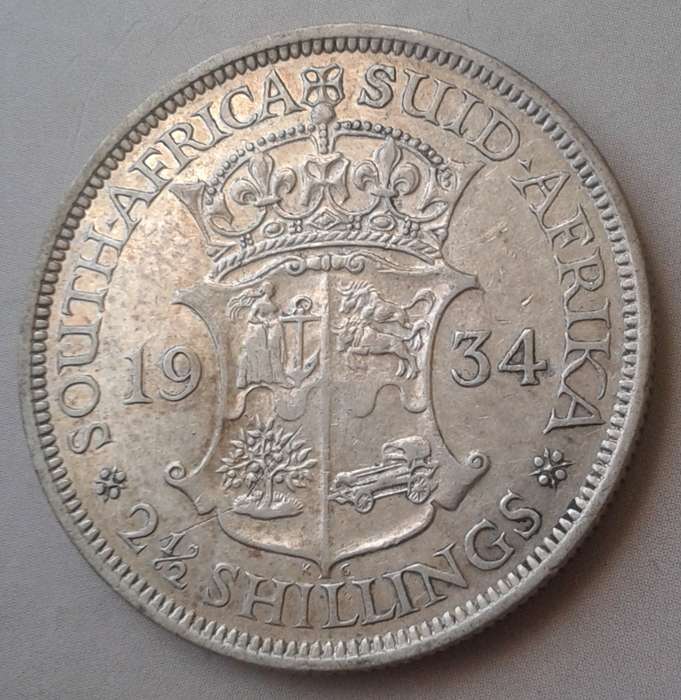 1934 Union silver 2 1/2 Shillings in XF