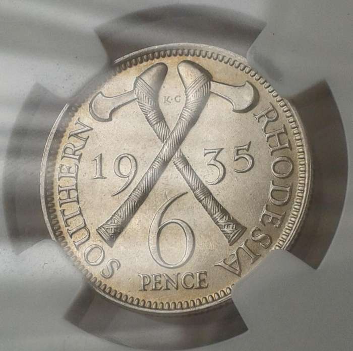 1935 Southern Rhodesia silver sixpence NGC MS62 (CV- $175)
