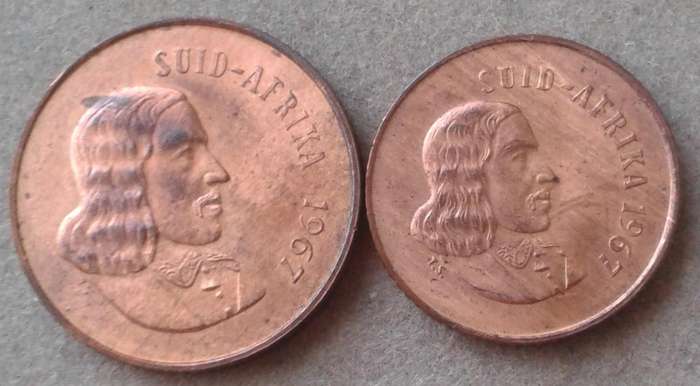 Uncirculated 1967 Afrikaans 2c and 1c coin set