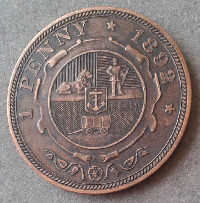 Nice 1892 ZAR Kruger penny in AU