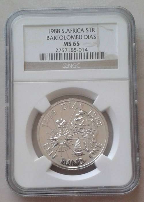 Lustrous 1988 Dias uncirculated silver R1 NGC MS65 (mintage: 7091)