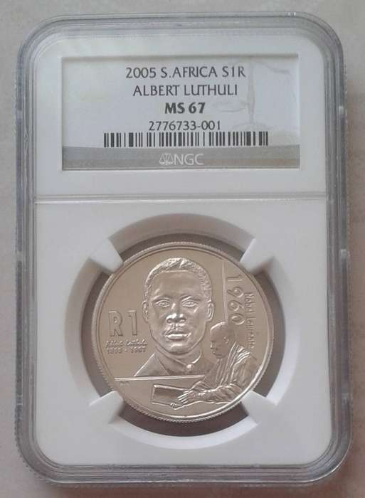 2005 Albert Luthuli uncirculated silver R1 NGC MS67 (mintage: 256)