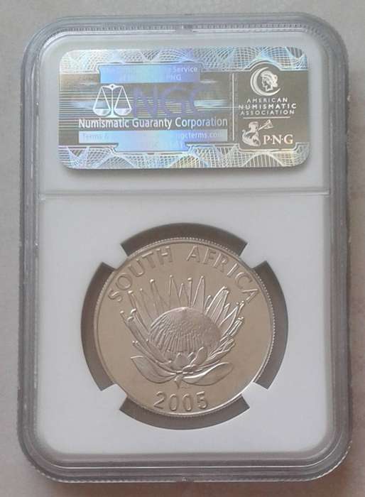 2005 Albert Luthuli uncirculated silver R1 NGC MS67 (mintage: 256)