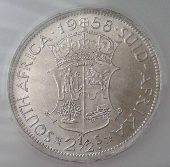 1958 Union silver 2 1/2 Shillings SANGS MS61