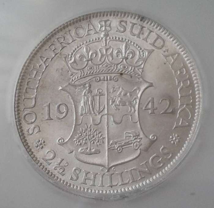 1942 Union silver 2 1/2 Shillings SANGS MS62