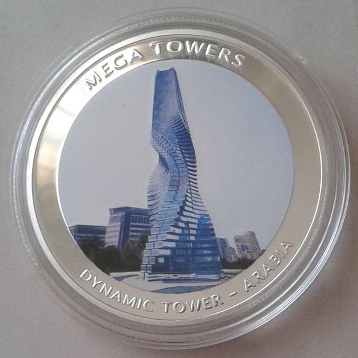 2010 Mozambique -Dynamic Tower- Arabia silver plated proof medal (Mega Towers) 50mm
