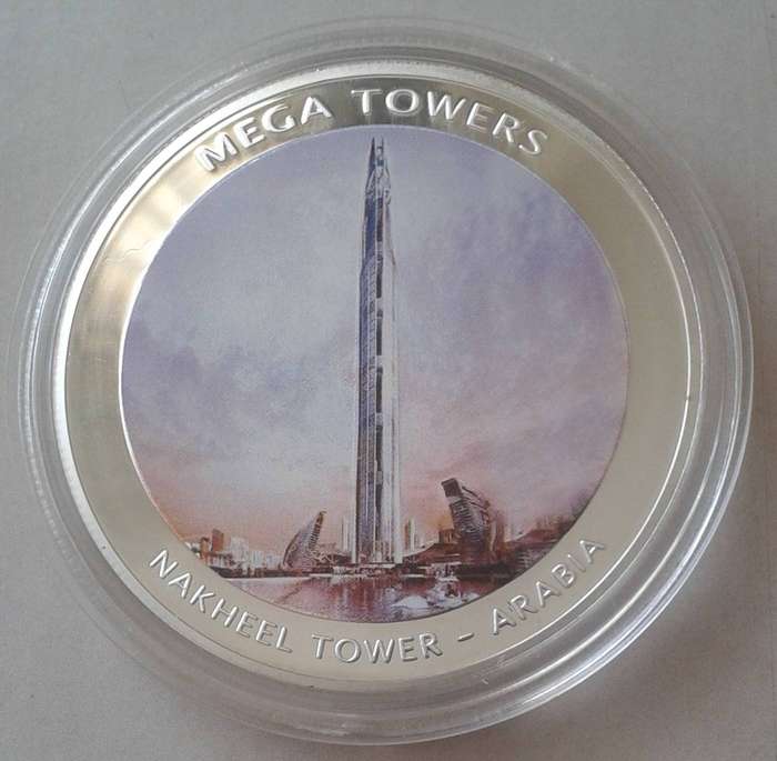 2010 Mozambique -Nakheel Tower- Arabia silver plated proof medal (Mega Towers) 50mm