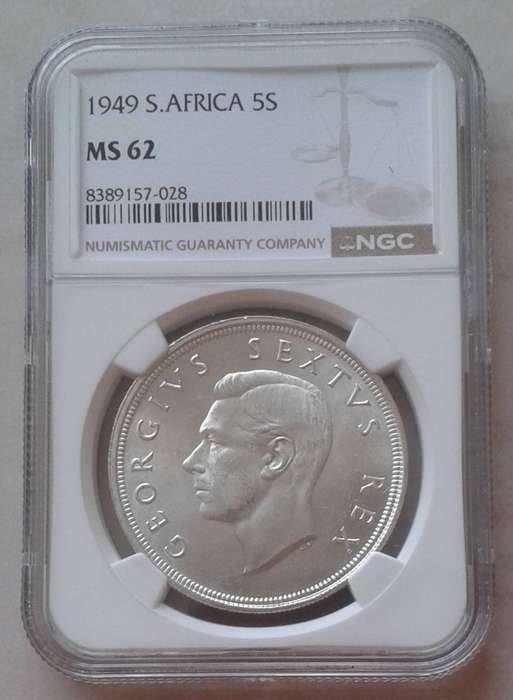 1949 Union silver 5 Shillings NGC MS62