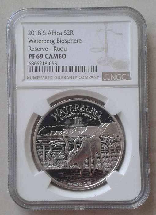 Scarce 2018 Waterberg Biosphere Reserve -Kudu proof 1oz silver R2 NGC PF69 Cameo- Top pop