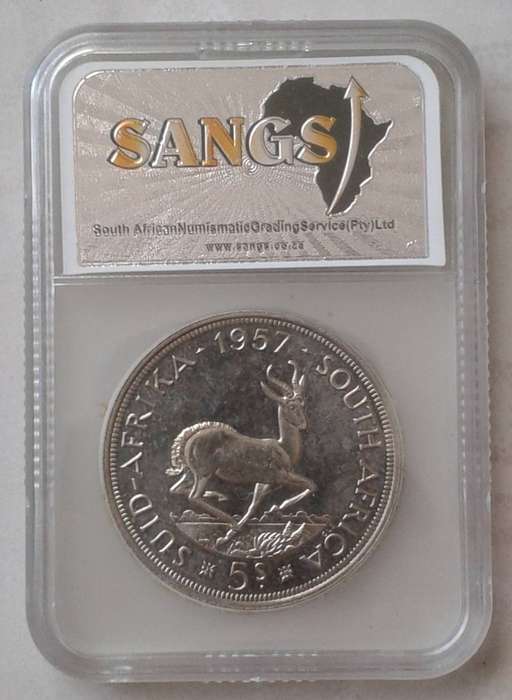 1957 Union proof silver 5 Shillings SANGS PF63 (mintage: 1130)