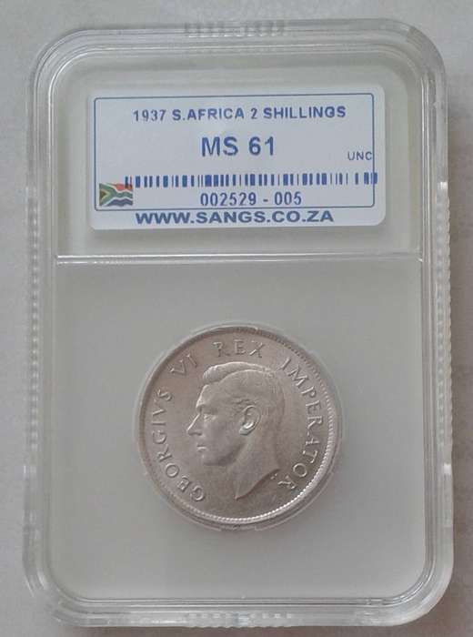 Nice 1937 union silver 2 Shillings SANGS MS61