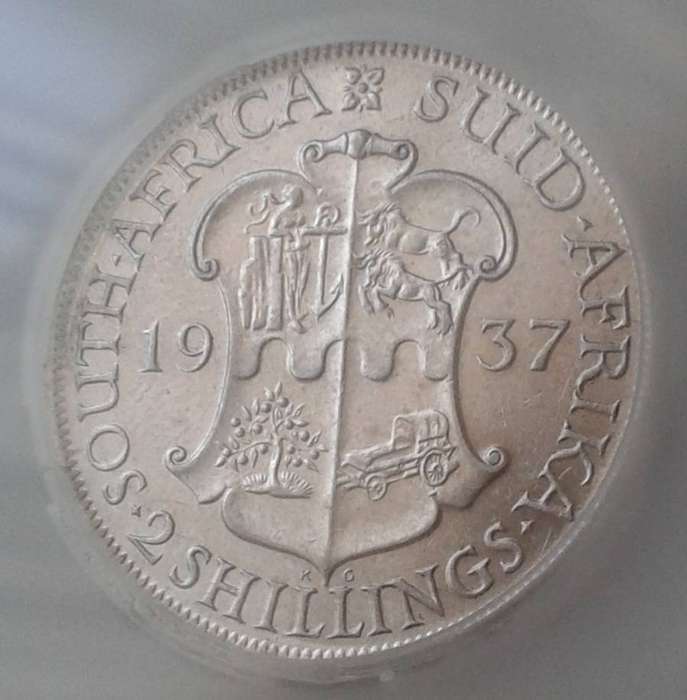 Nice 1937 union silver 2 Shillings SANGS MS61
