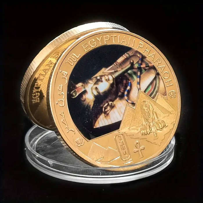 5 Piece Egyptian Pharaoh gilded novelty coin set in box with certificate (40mm)