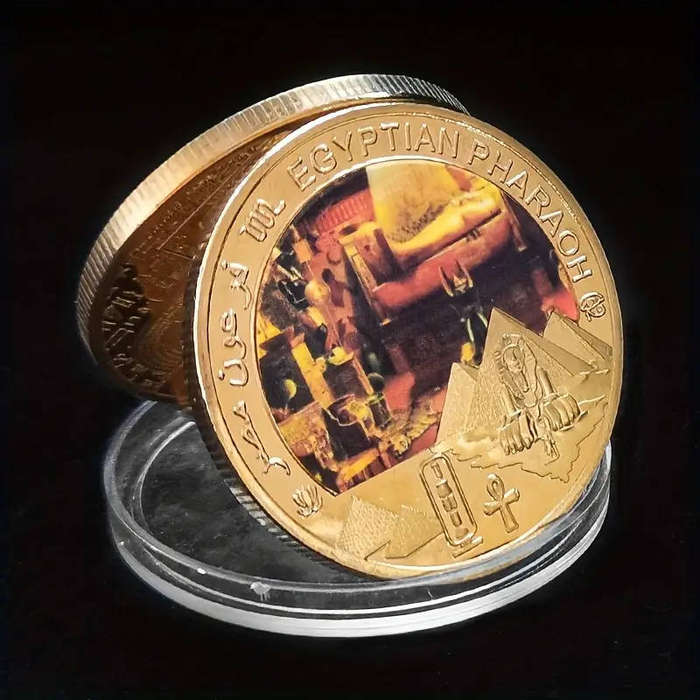 5 Piece Egyptian Pharaoh gilded novelty coin set in box with certificate (40mm)
