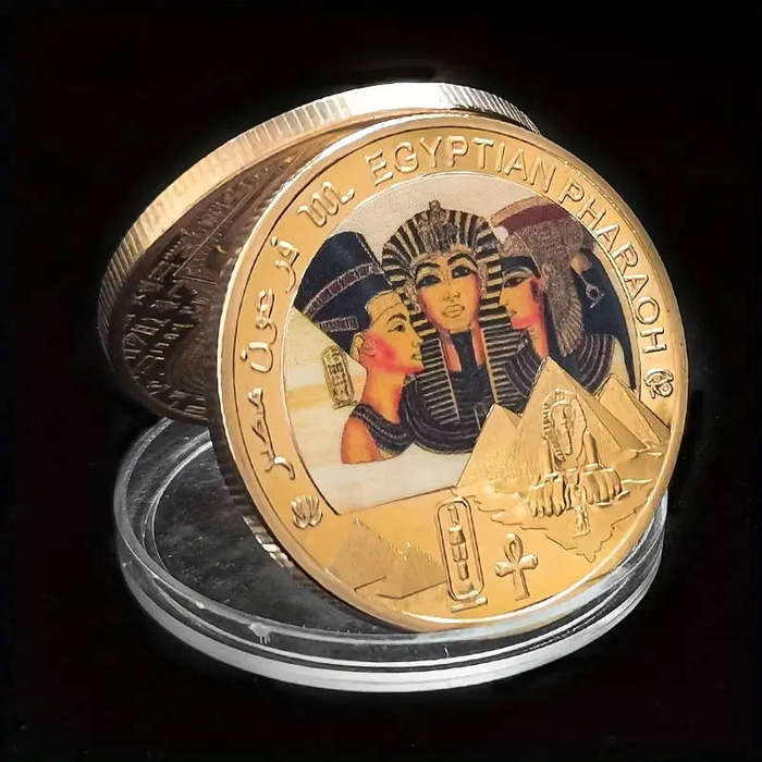 5 Piece Egyptian Pharaoh gilded novelty coin set in box with certificate (40mm)