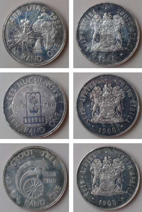 1988 Proof silver R1 trio set in SAM velvet case (Dias,Huguenots & Groot trek)
