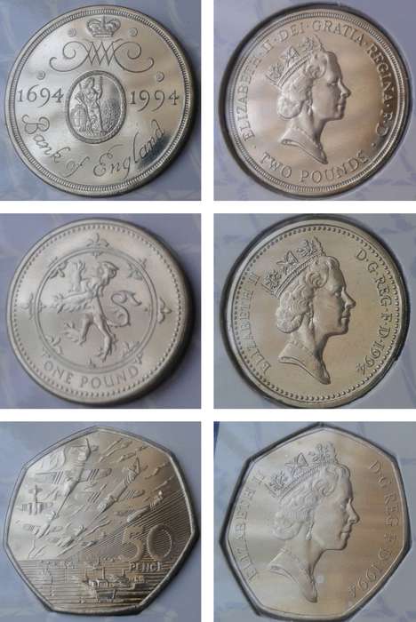 1994 United Kingdom brilliant uncirculated 8 coin set in folder