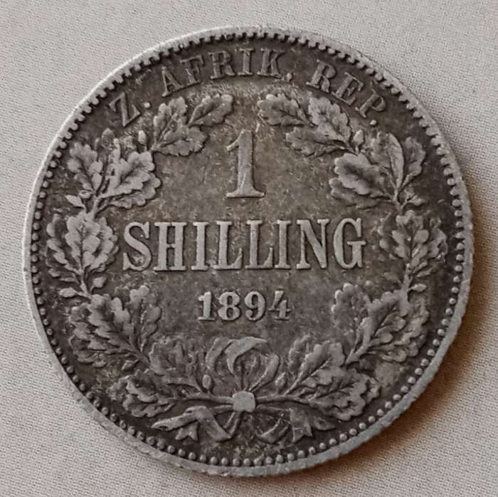 Very fine 1894 ZAR Kruger silver shilling.