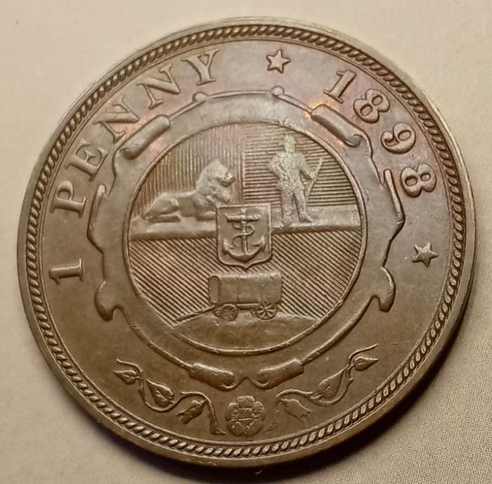 High grade 1898 ZAR Kruger penny in AU