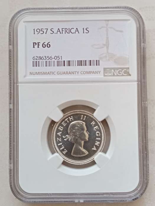 Nice 1957 union proof silver shilling NGC PF66
