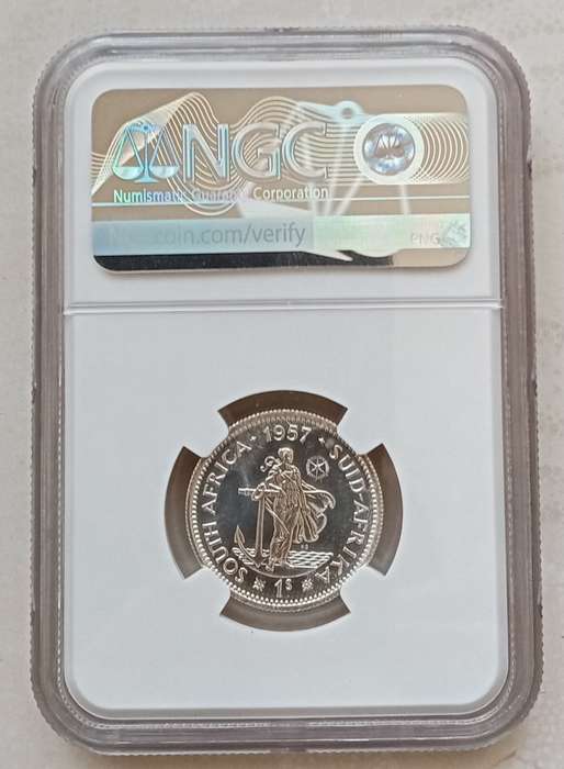 Nice 1957 union proof silver shilling NGC PF66