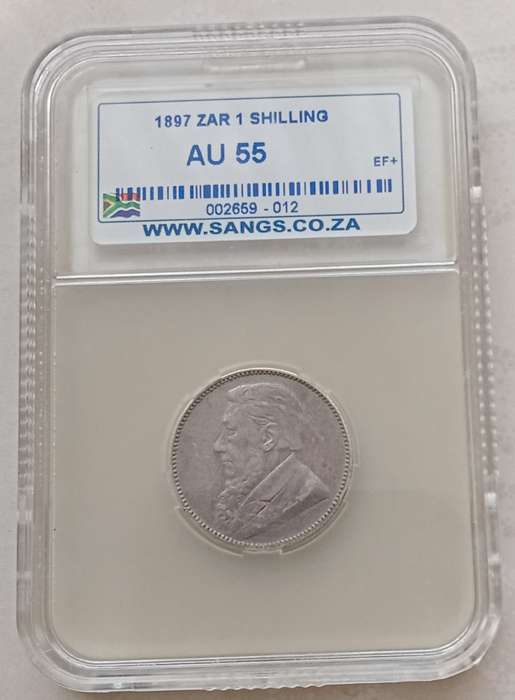 1897 ZAR Kruger silver shilling SANGS AU55