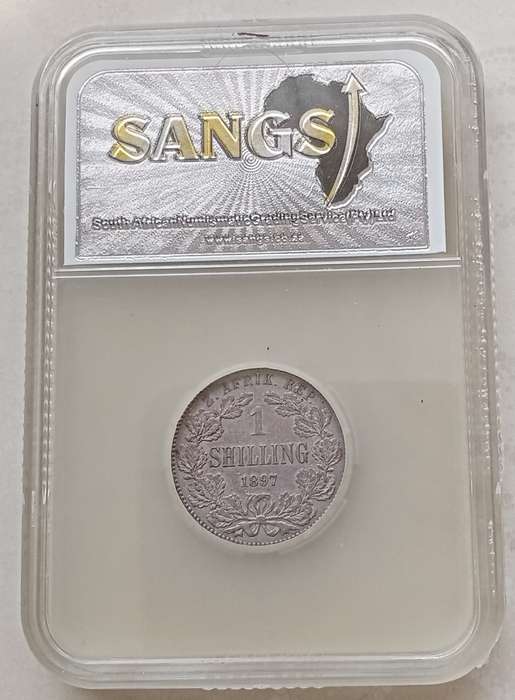 1897 ZAR Kruger silver shilling SANGS AU55