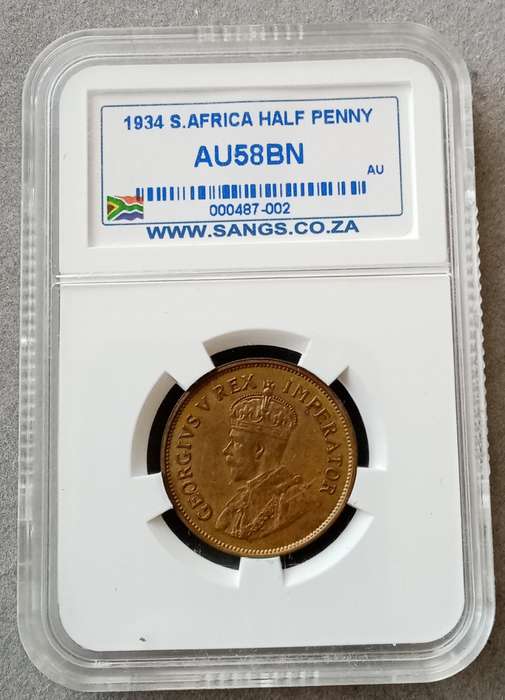 1934 Union 1/2 Penny SANGS AU58 BN