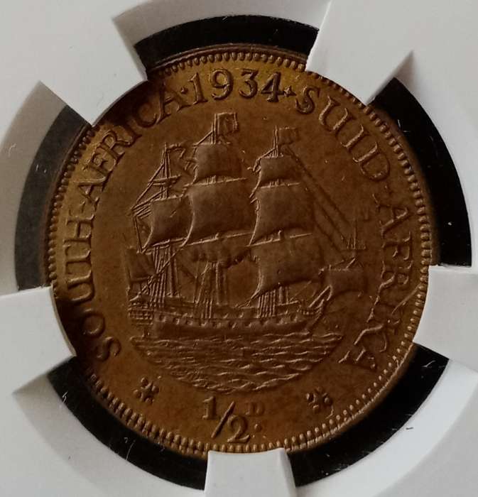 1934 Union 1/2 Penny SANGS AU58 BN