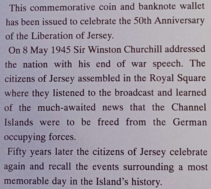 1995 Liberation of Jersey uncirculated £2 coin and £1 note set in wallet