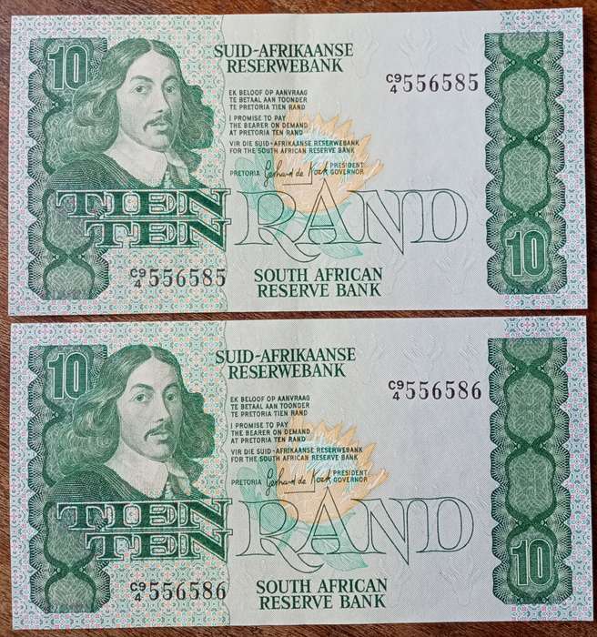 Lot of x5 GPC de Kock 1984 sequential R10 notes in crisp AU