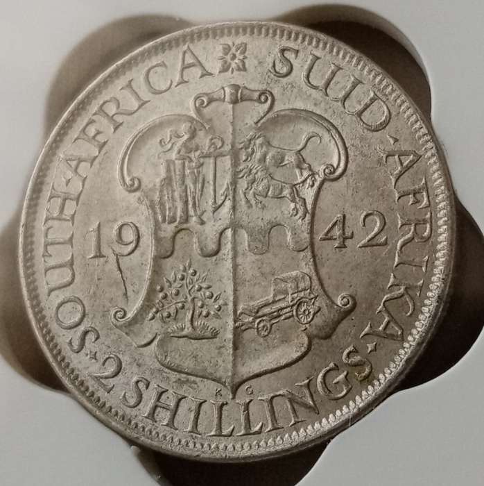 1942 Union silver 2 Shillings with reverse die cracks SANGS AU55