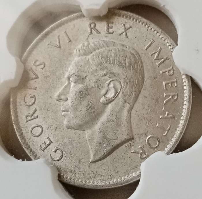 1942 Union silver 2 Shillings with reverse die cracks SANGS AU55