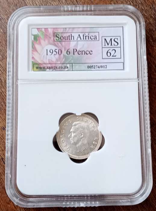 1950 Union silver sixpence SANGS MS62 (Rainbow toned reverse)