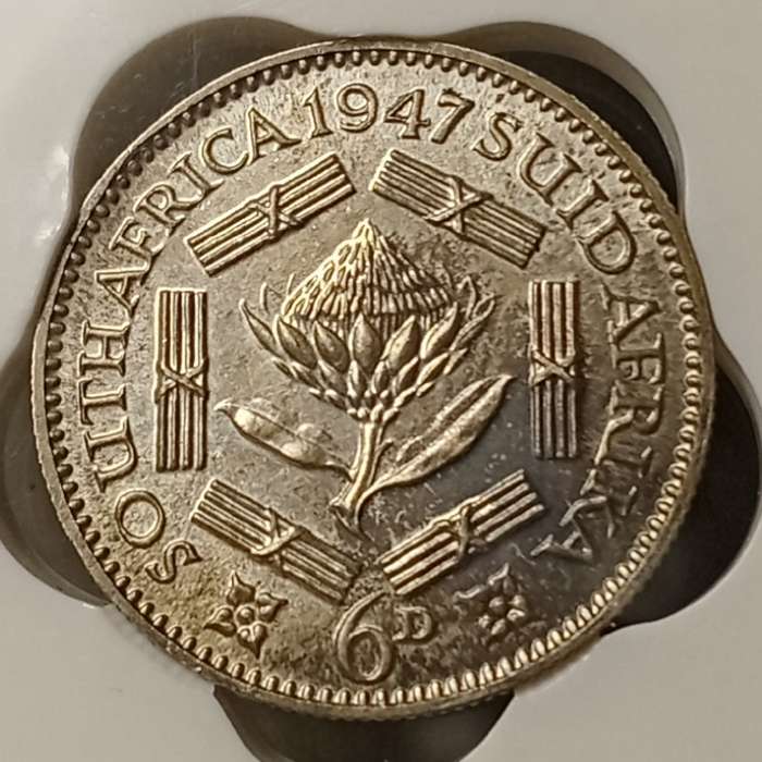 1947 Union proof silver sixpence SANGS PF63