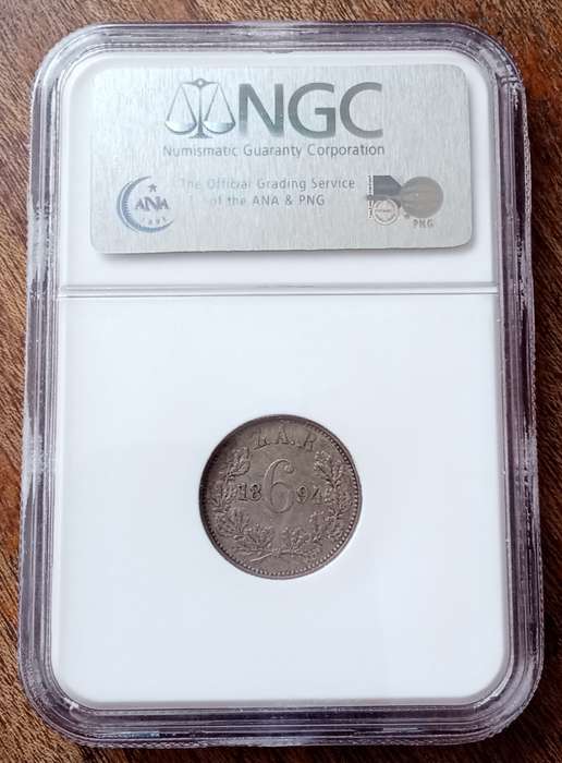 1894 ZAR Kruger silver sixpence NGC XF45.