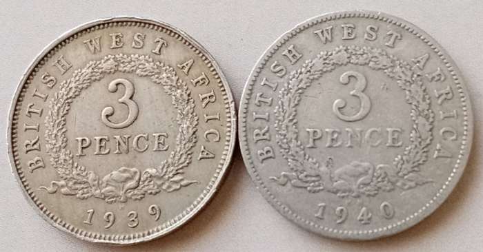 1939 and 1940 British West Africa threepence set