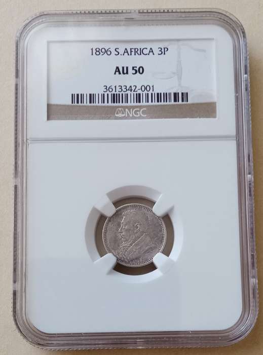1896 ZAR Kruger silver 3 Pence NGC AU50