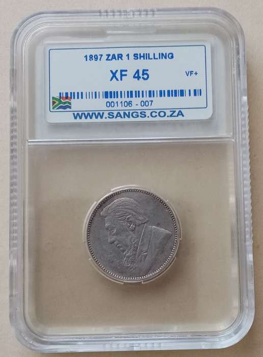 1897 ZAR Kruger silver shilling SANGS XF45