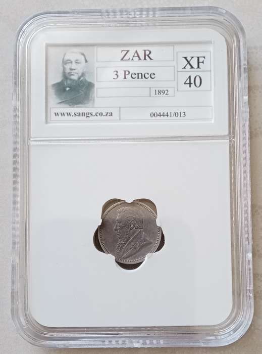 Scarcer 1892 ZAR Kruger silver tickey SANGS XF40 (low mintage)