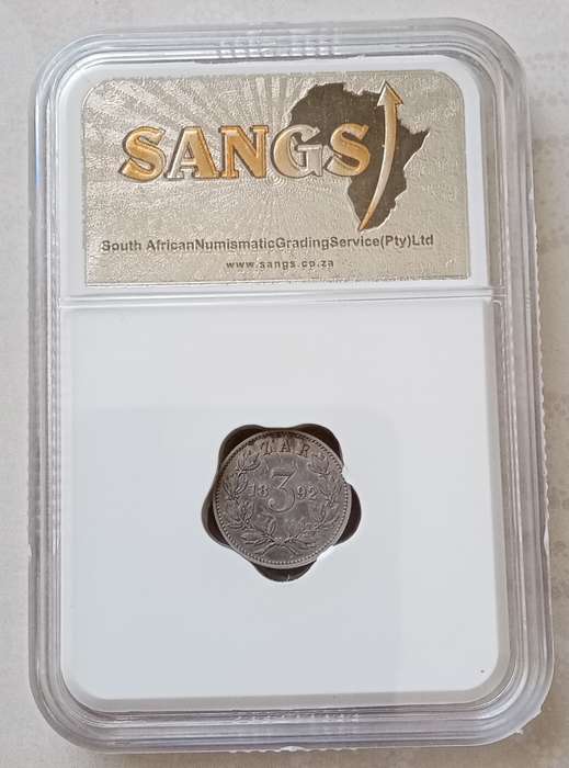 Scarcer 1892 ZAR Kruger silver tickey SANGS XF40 (low mintage)