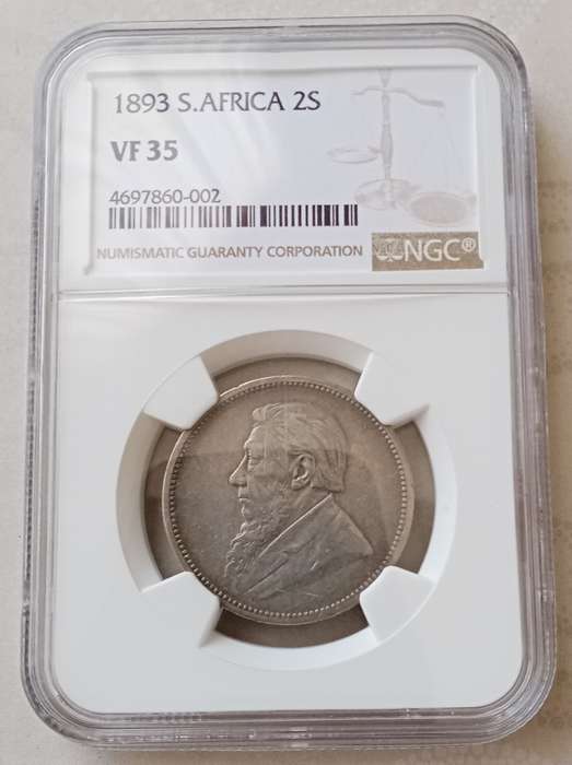 Scarce 1893 ZAR Kruger silver 2 Shillings NGC VF35