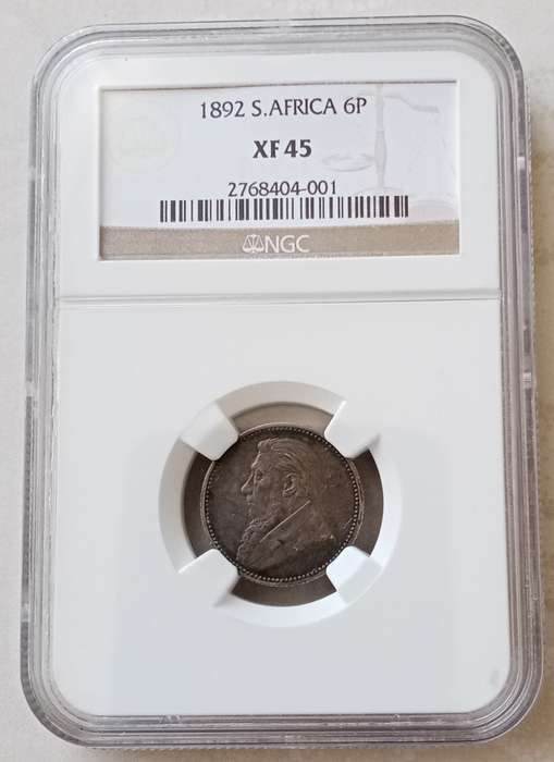 Scarcer 1892 ZAR Kruger silver sixpence NGC XF45 (low mintage)