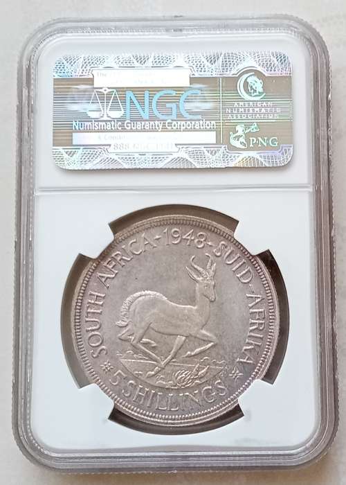 1948 Union silver 5 Shillings NGC PL66