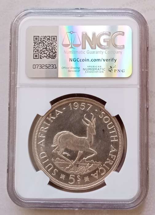 1957 Union silver 5 Shillings NGC PL64 (Proof like)
