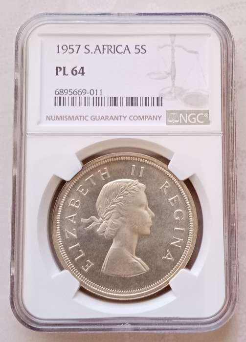 1957 Union silver 5 Shillings NGC PL64 (Proof like)